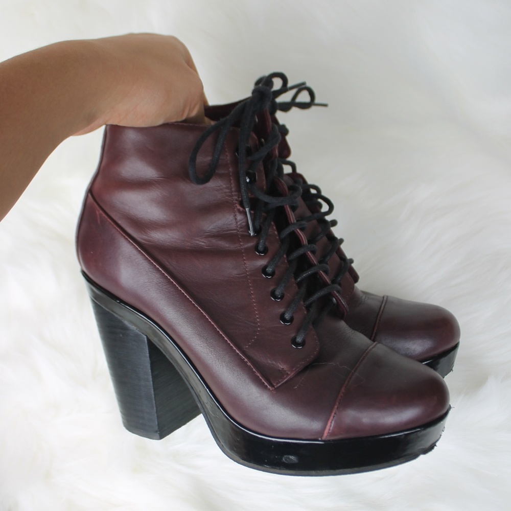 Aldo Burgundy Lace-Up Platform Heeled Boots